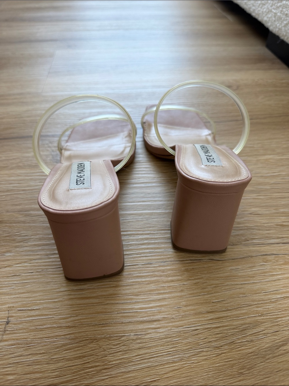 Steve Madden Lilah Nude Block Heel Sandals with Clear Straps - Picture 3 of 3